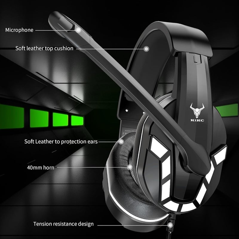 Kikc PS4 Gaming Headset with Mic for Xbox One, PS5, PC, Mobile Phone and Notebook, Controllable Volume Gaming Headphones with Soft Earmuffs for Kid (White) - Image 2